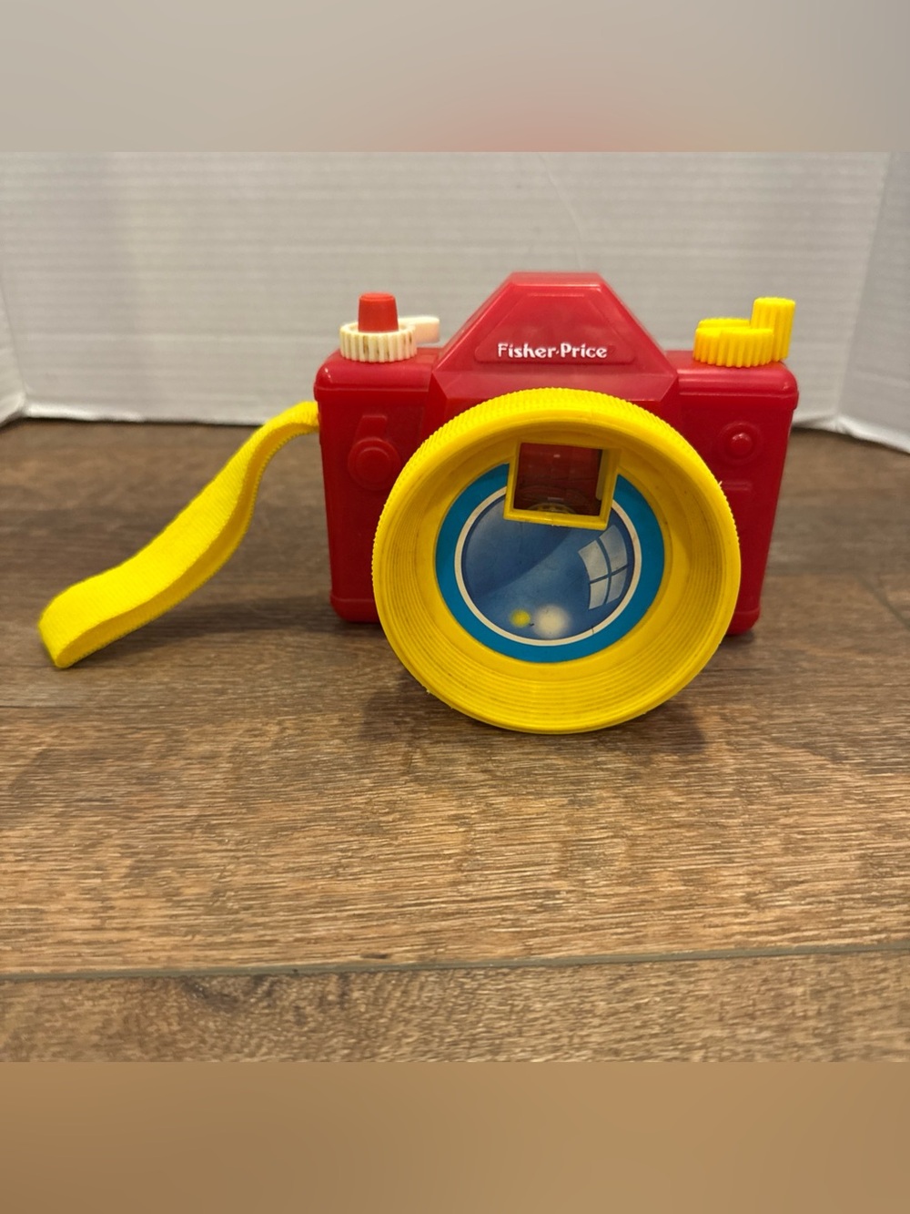 Vintage Fisher-Price Toy Camera Red Yellow Pretend Play Camera Shoulder Strap